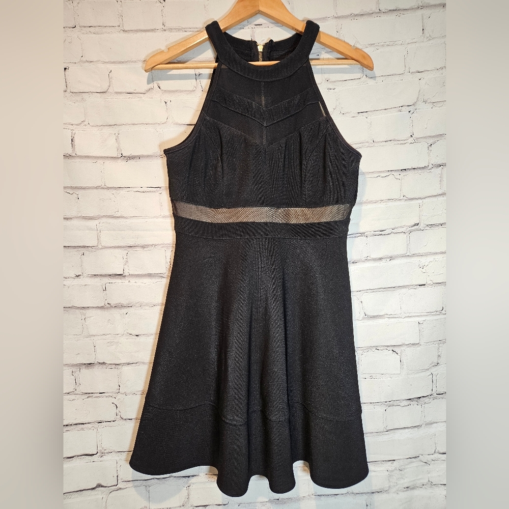 Windsor Black Dress Fit and Flare Halter Beige Mid, Mini, Gold Zip, Size L